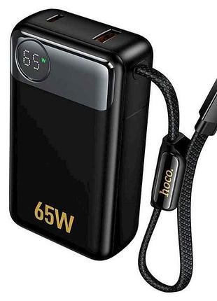 Power bank 12000mah q53 3a/1usb/pd65w/qc3.0/led дисплей/кабель type-c 60w чорний тм hoco