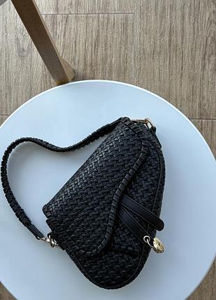 Сумка жіноча christian dior saddle чорна маленька плетена (нова)