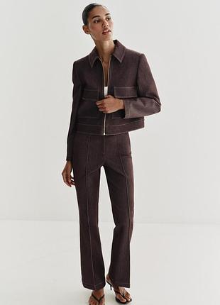 Новий костюм zara з бірками жакет + штани кльош, s, шоколадний