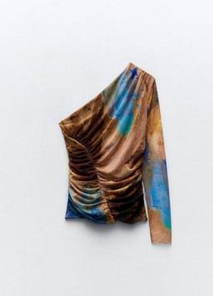 Zara лонгслив сетка на одно плечо р.s