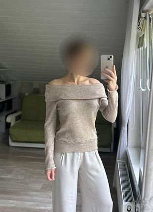 Светр кофта зі спущеними плечами голими h&m опущенные плечи