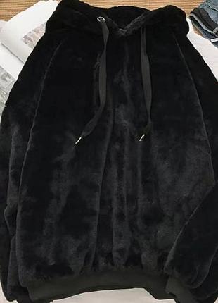 Женское теплое худи oversize из двусторонней махры premium с капюшоном и карманами 42/48