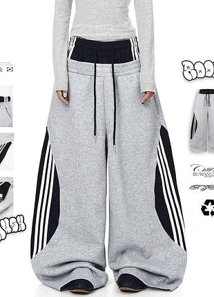 Жіночі спортивні штани oversize баггі з лампасами, широкі штани на затяжках із двонитки