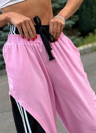 Женские льняные брюки oversize на резинке с затяжками широкие летние 42-48 барбі, 42/48