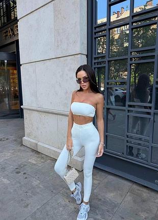 Женские лосины с утяжкой в рубчик с высокой посадкой, нейлон со спандексом 42/44 44/46 молочний, 42/44