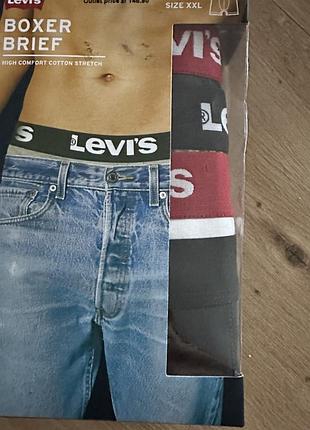 Труси чоловічі боксерки levi’s, бавовна, розмір xxl, чорний, червоний , 4 пари