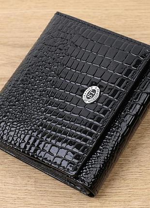 Женский компактный кошелек из натуральной лакированной кожи st leather 22688 черный