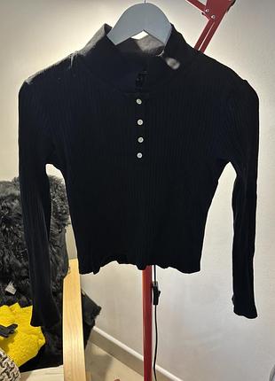 Жіночий чорний укорочений лонгслів zara бавовна