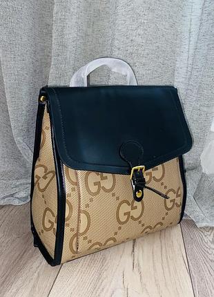 Рюкзак жіночий gucci бежевий з чорним