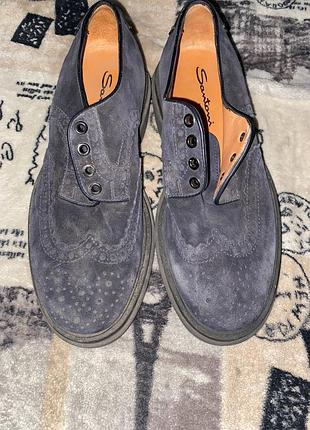 Туфлі чоловічі santoni броги замшеві сірі
