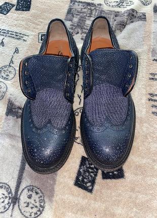 Туфлі чоловічі santoni дербі сині шкіряні