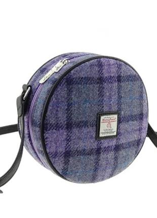 Сумка жіноча harris tweed кругла в клітинку фіолетова середня