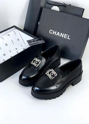 Chanel лоферы черные с серебряной пряжкой