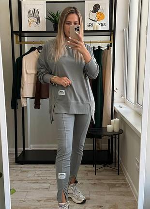 Жіночий теплий костюм худі з легінсами на флісі пума 42-56 сірий, 48/52
