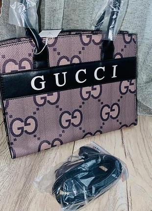 Сумка жіноча gucci тоут рожева з чорним
