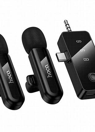Петличный беспроводной микрофон hoco l20c fair dual-mic 3in1 (lightning/type-c/3.5) black