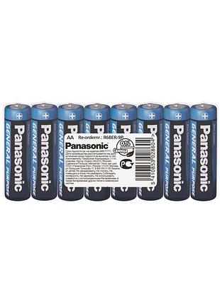 Батарейка panasonic general purpose угольно-цинковая aa(r6) пленка, 8 шт
