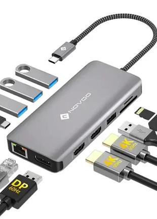 Usb-хаб novoo 11 в 1 usb-c hub rm11 pro многопортовая док-станция, концентратор с картридером