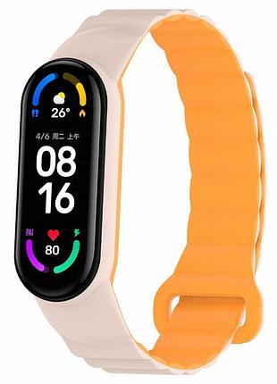 Ремешок dual-color magnetic для xiaomi mi band 7/6/5/4/3 light pink / orange