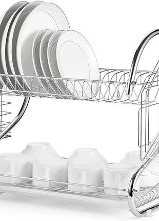 Органайзер для сушки посуды и кухонных приборов 2-layer dish drainer / сушилка для посуды двухярусная с поддоном 37x11,5x26см