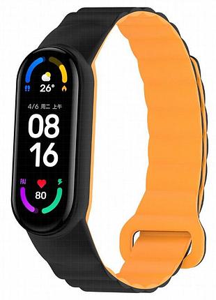 Ремешок dual-color magnetic для xiaomi mi band 7/6/5/4/3 black / orange