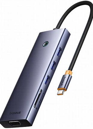 Переходник hub baseus ultrajoy 10-port (type-c to hdmi+vga+usb3.0*3+pd+rj45+sd/tf3+3.5mm) (80c8) slate grey