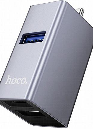 Переходник hub hoco hb54a 3in1 (type-c to 2xusb2.0+usb3.0) metal grey