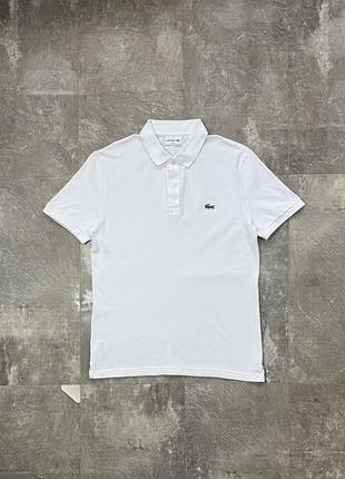 Чоловіче біле поло lacoste лакост slim fit крокодил футболка