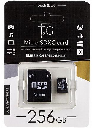 Карта памяти t&g (uhs-3) microsdxc class 10 - 256gb (с адаптером) черный