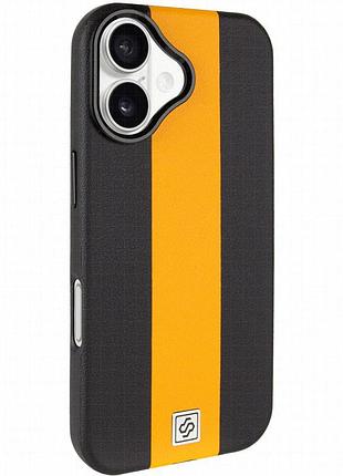 Кожаный чехол rally with magnetic fit для apple iphone 17 (6.3") black / orange