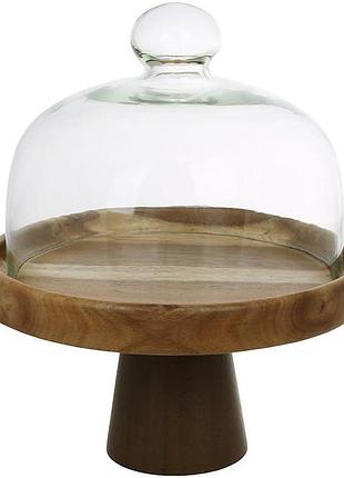 Блюдо из акации для торта wooden rock ø20см, высота 24см, со стеклянной крышкой