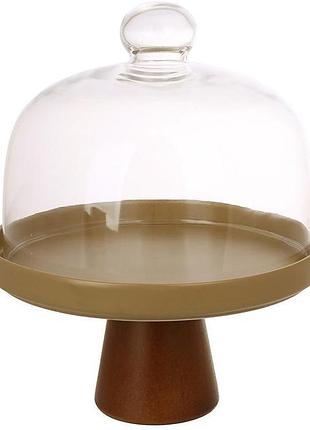 Подставка для пирожных и десертов "natural serving grey" ø21см со стеклянной крышкой