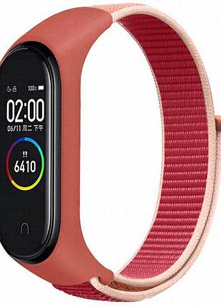 Ремешок nylon new для xiaomi mi band 3/4/5/6/7 pomegranate red / pink