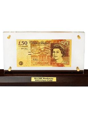 Банкнота на деревянной подставке 50 gbp (фунт стерлингов) англия 28х14 см