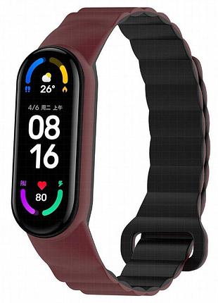 Ремешок dual-color magnetic для xiaomi mi band 7/6/5/4/3 plum / black
