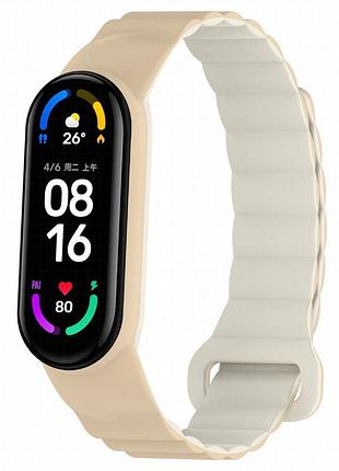Ремешок dual-color magnetic для xiaomi mi band 7/6/5/4/3 beige / white