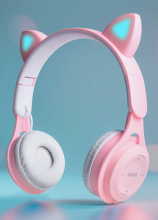 Детские беспроводные bluetooth наушники с кошачьими ушками m6-89r cat ear розовые