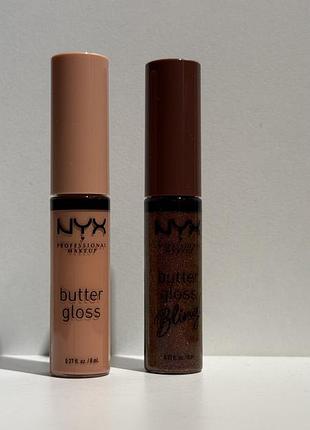 Блиск для губ nyx butter gloss відтінок 13 fortune cookie та nyx butter gloss bling 08 hustla, 8 мл