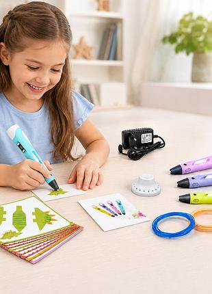 3d ручка с lcd дисплеем и набором эко пластика / 3d pen с трафаретами для рисования