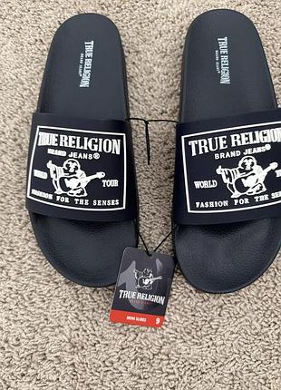 Нові темно-сині чоловічі шльопанці true religion моделі kendrick logo slide у розмірі us 9 42 usa 🇺🇸