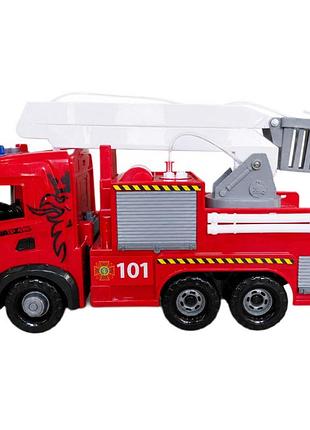 Автомодель серії mid truck – пожежна машина scania (світло, звук, функція води)