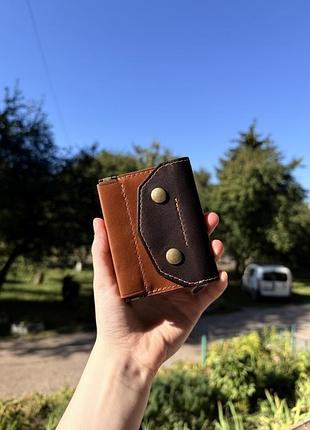 Шкіряний гаманець takumi light brown/dark chocolate ручної роботи