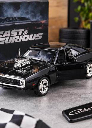 Збірна модель авто інерційна dodge charger в масштабі 1:32 з фільму форсаж металічна машинка зі звуком і світлом, чорна