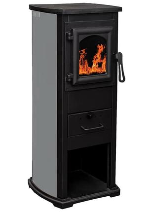 Стальная печь камина с конфоркой на дровах termosistem klasik lux 7 квт 40кг 360х340х900мм (дверца чавун +стекло) дымоход сзади