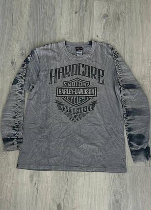 Чоловічий лонгслів harley davidson вінтажний сірий з принтом