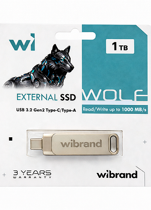 Портативний ssd wibrand wolf usb. gen. type-c/type-a read/write silver ( ) 2