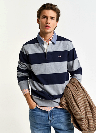 Кофта/поло gant chambray striped heavy rugger grey melange polo shirt