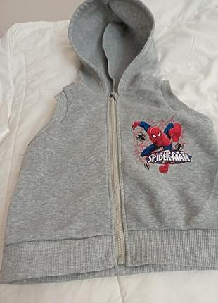 Жилетка для хлопчика з капюшоном, сіра, з принтом spider-man, 2 роки