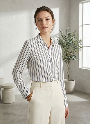 Белая рубашка в полоску с удлиненными манжетами h&amp;m m