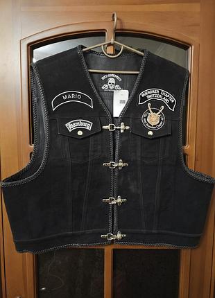 Harley davidson owner 46 жилет р. 4xl байкерский кожаный замшевый мото мотоциклетный черный мужской жилетка мужская черная байкерская кожаная